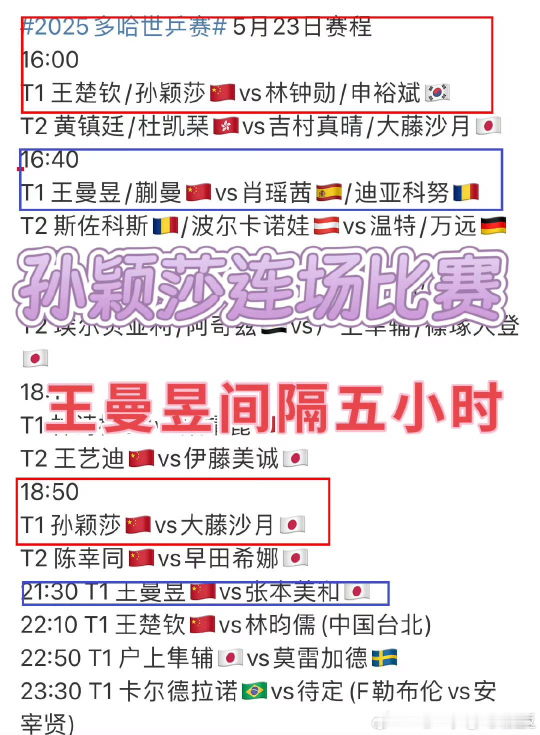 孙颖莎晋级女单8强改时间📣改时间📣合理安排赛程📣​​​