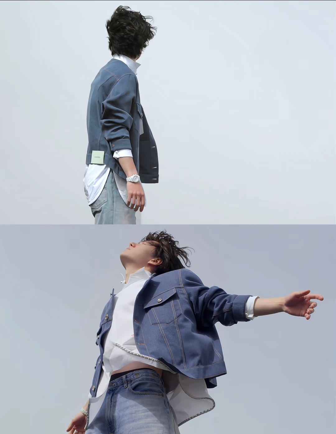 GQ你是懂请王一博的！这组四月刊大片真的美到失语。浅蓝天空下，牛仔外套被风扬起