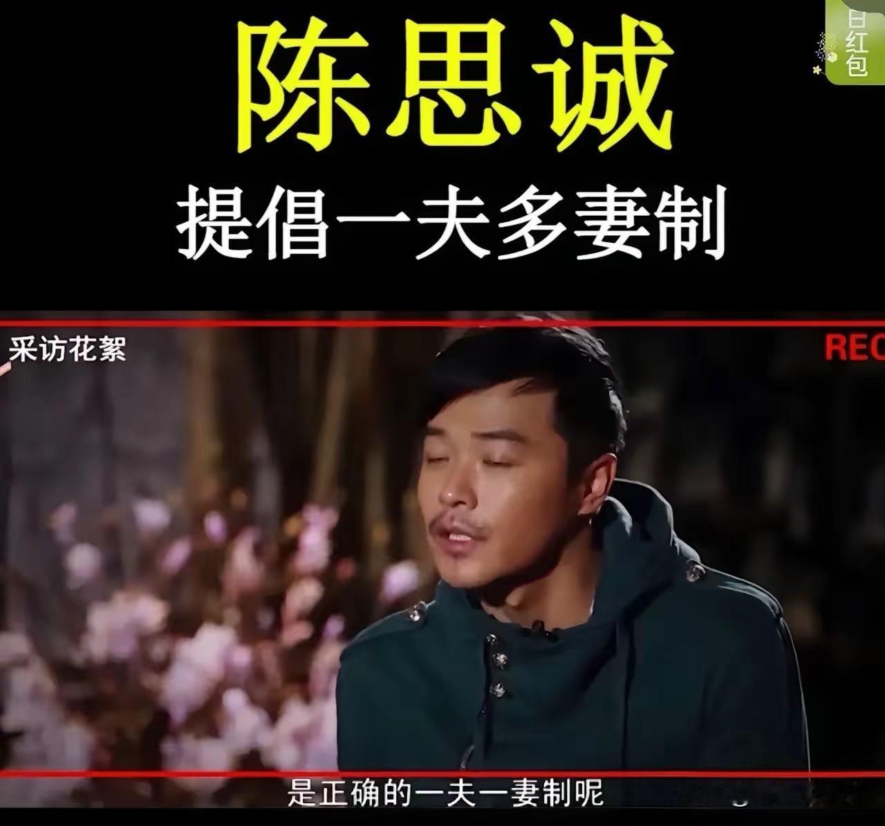 陈思诚，当初真敢说啊！2014年在节目中提倡一夫多妻制，表示更年轻更漂亮的女性