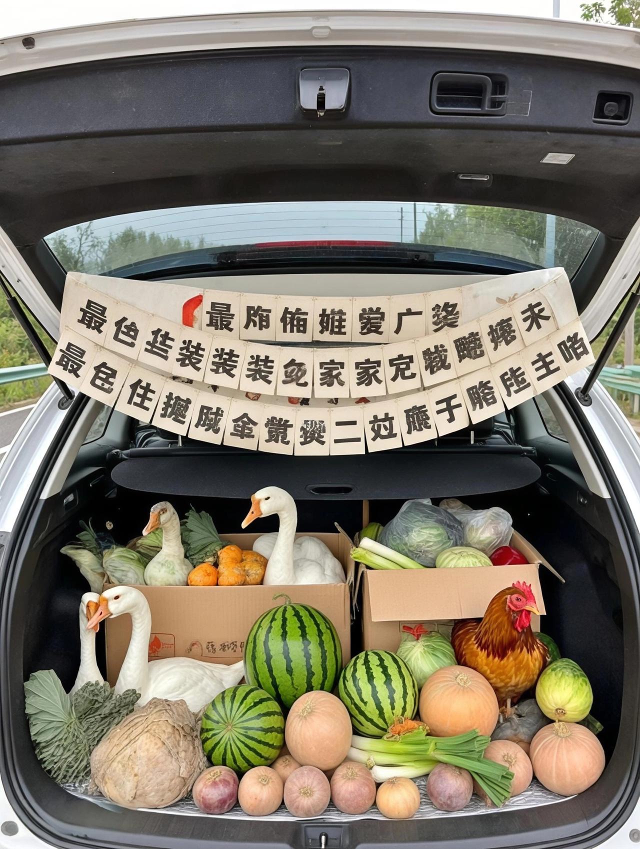 家人们谁懂啊！10月8日这返程高速直接变大型农家乐展销会了🚗！打开每辆车的后备