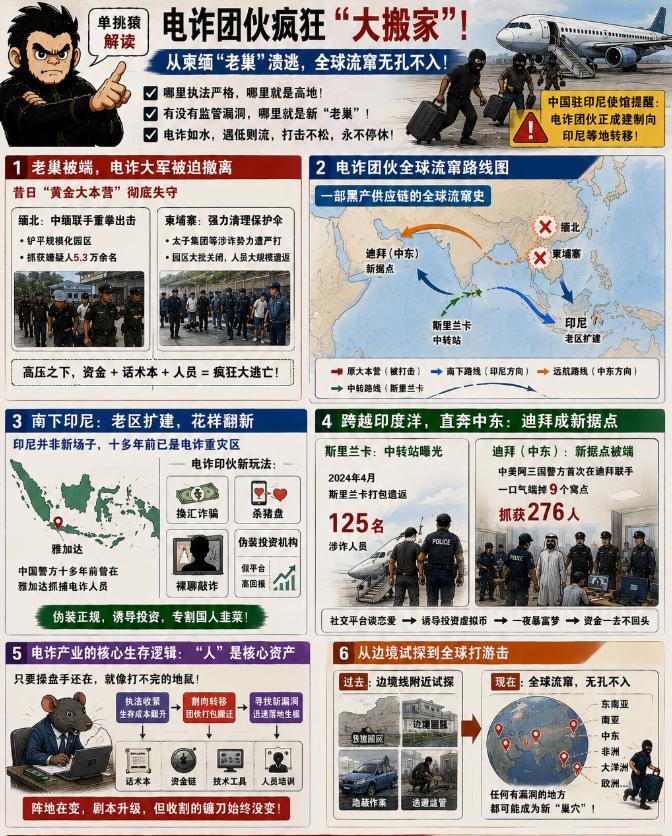 最近电诈团伙正在疯狂“大搬家”。2026年5月27日，中国驻印尼大