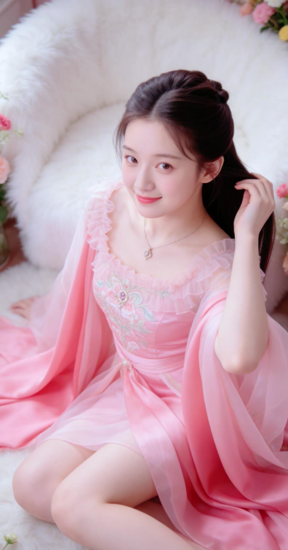 温柔粉裙少女，梦幻般的甜美时光🌸💖