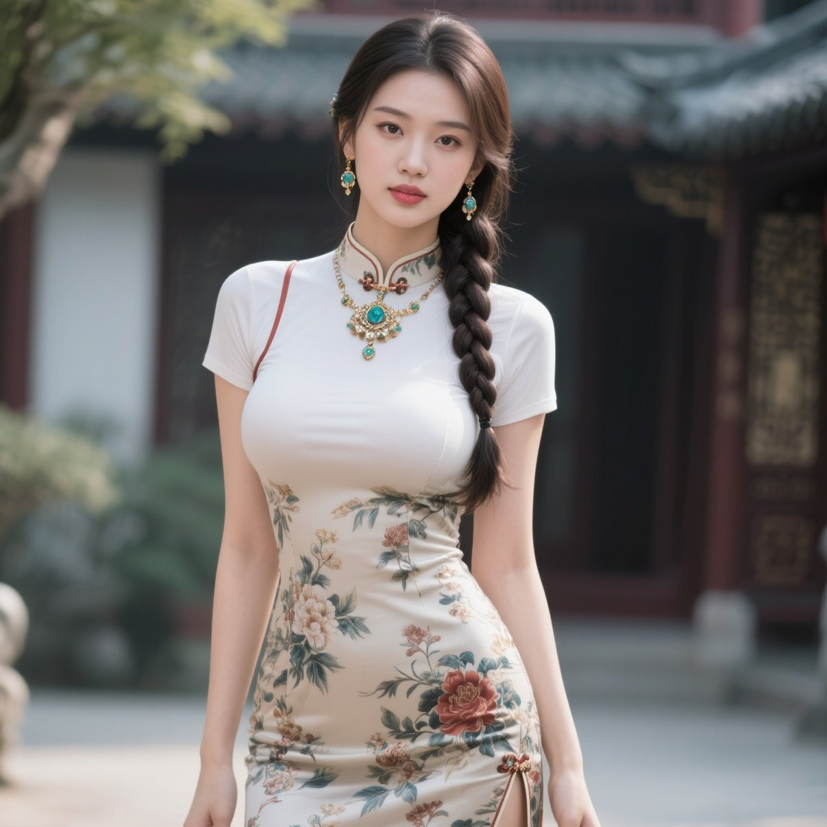 旗袍佳人步轻盈，丰腴曲线最倾城