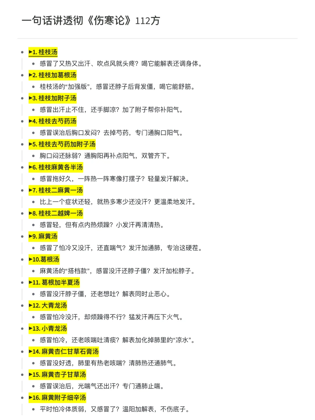 一句话概括《伤寒论》112方，初学中医必看