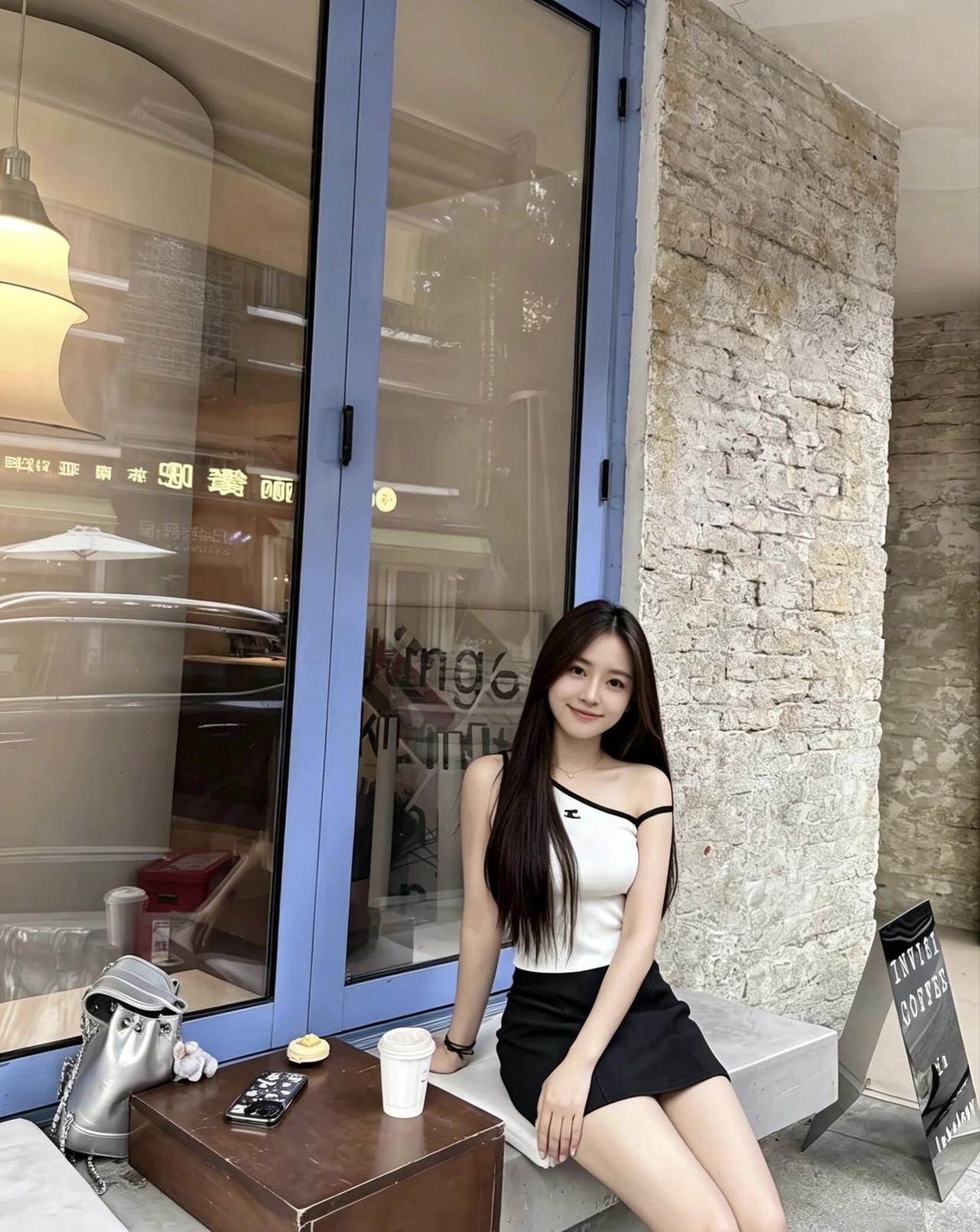 咖啡馆的午后时光，甜美少女与咖啡相伴。
