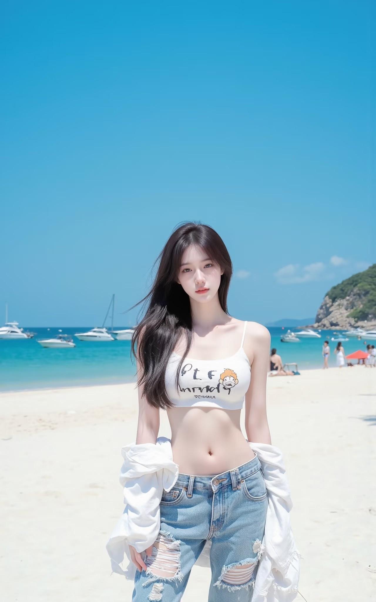 大海，沙滩，浪花一朵朵！