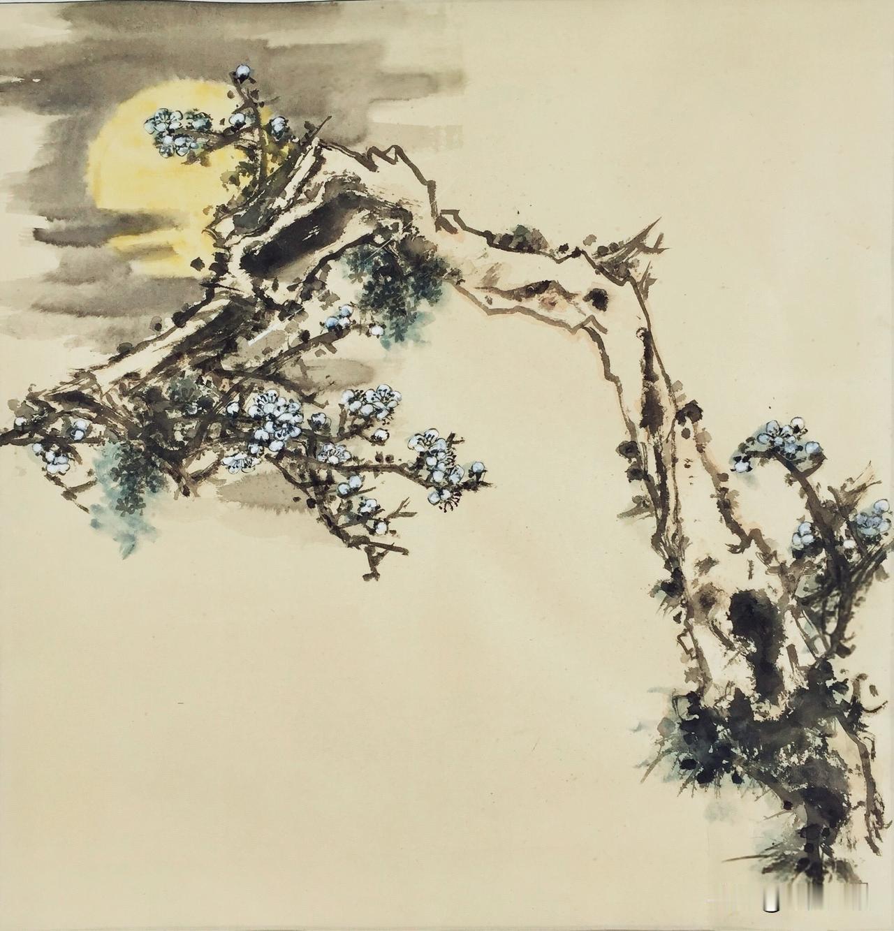 霜侵冷艳香逾远冰魂独对月轮新清雅国画水墨画新作