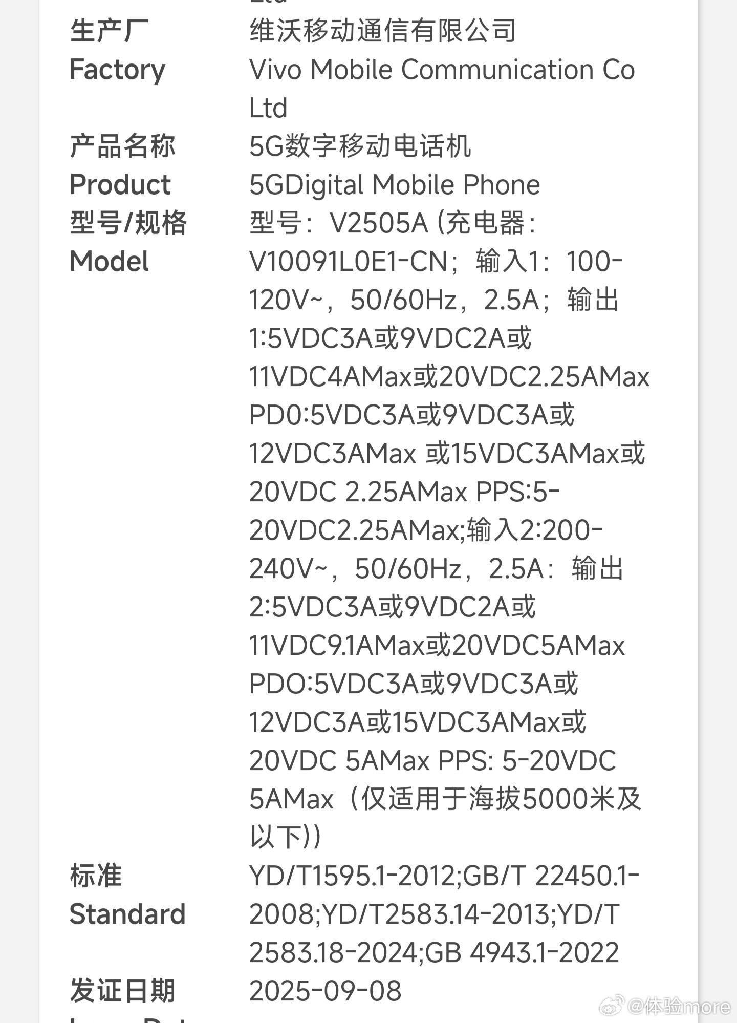iQOO15通过认证，V2505A，100W快充，这一代是补齐潜望长焦和无线充