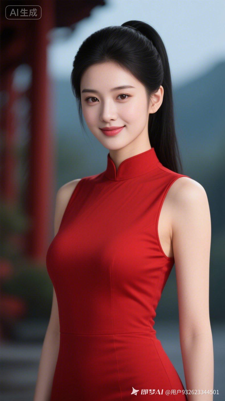 真人写真，人美，精致白晰的五官超高清晰，绝世美女，绝美容颜，黑色马尾发型，真实