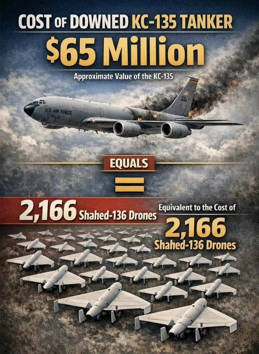 一架美国空军的KC-135R/T加油机价值6500万美元，相当于2166架伊朗“