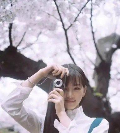 黄灿灿武大樱花写真：白衬衫蓝裙的中式青春，复刻《罗马假日》式浪漫女神梦