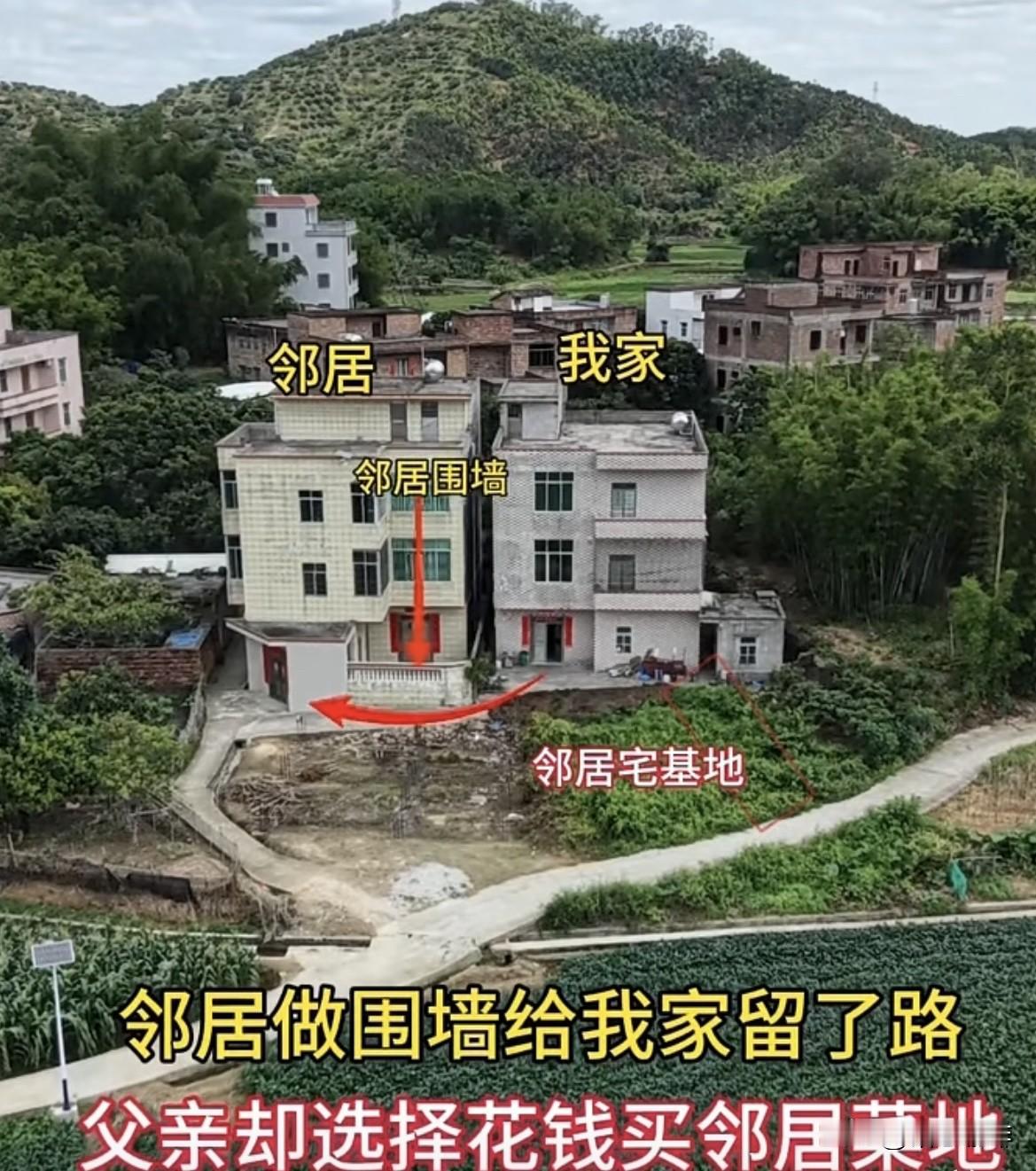 邻居做围墙🧱给我家留了路，父亲却选择花钱买邻居菜地，有免费的路不走‼️却