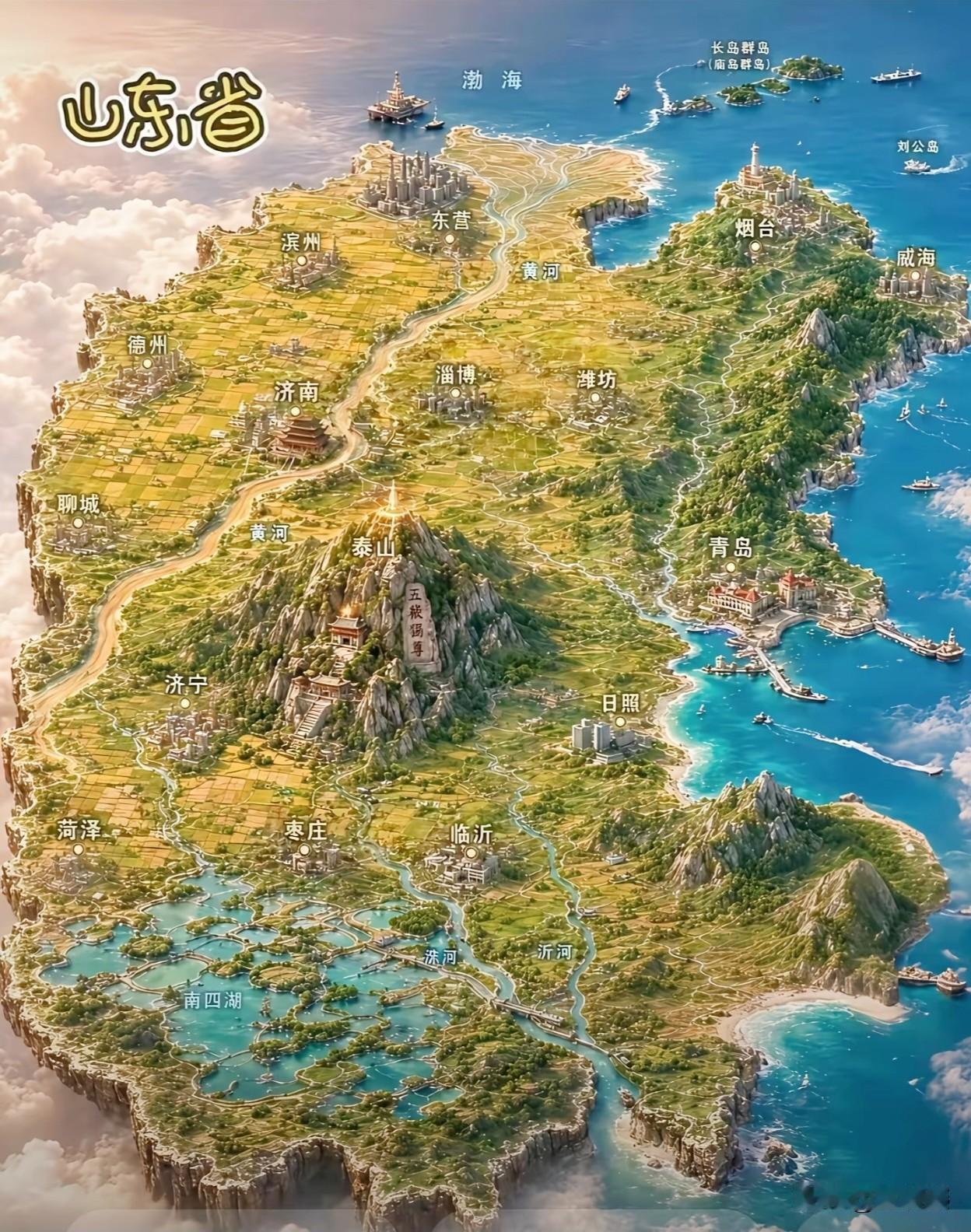 看这张山东省的旅游图，泰山果然很有唯我独尊的范儿，这围一圈铁丝应该要花不少钱吧？