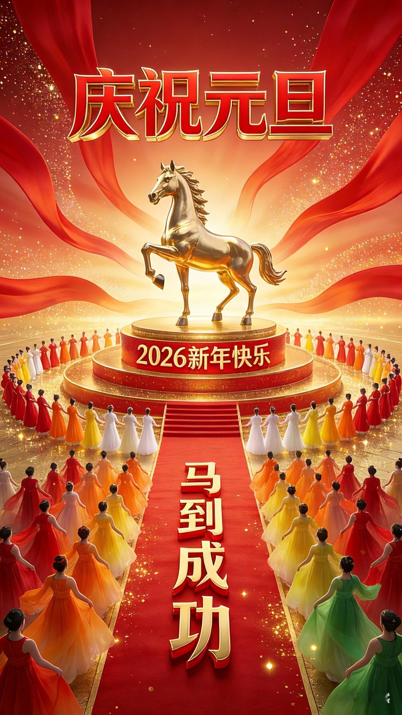 鎏金大字贺元旦，