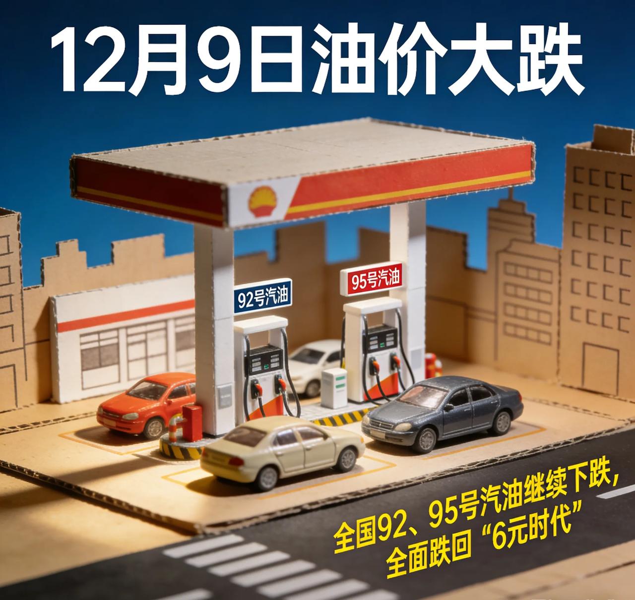 刚加完油！12月9日油价真的跌回“6元时代”了早上路过加油站顺便补油，抬头