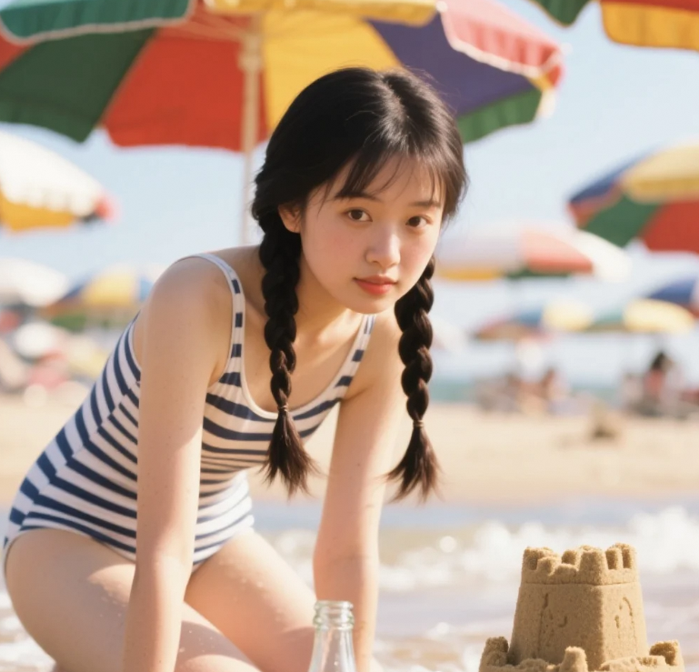 她把暑气穿成披风｜泳装动作的时尚宣言