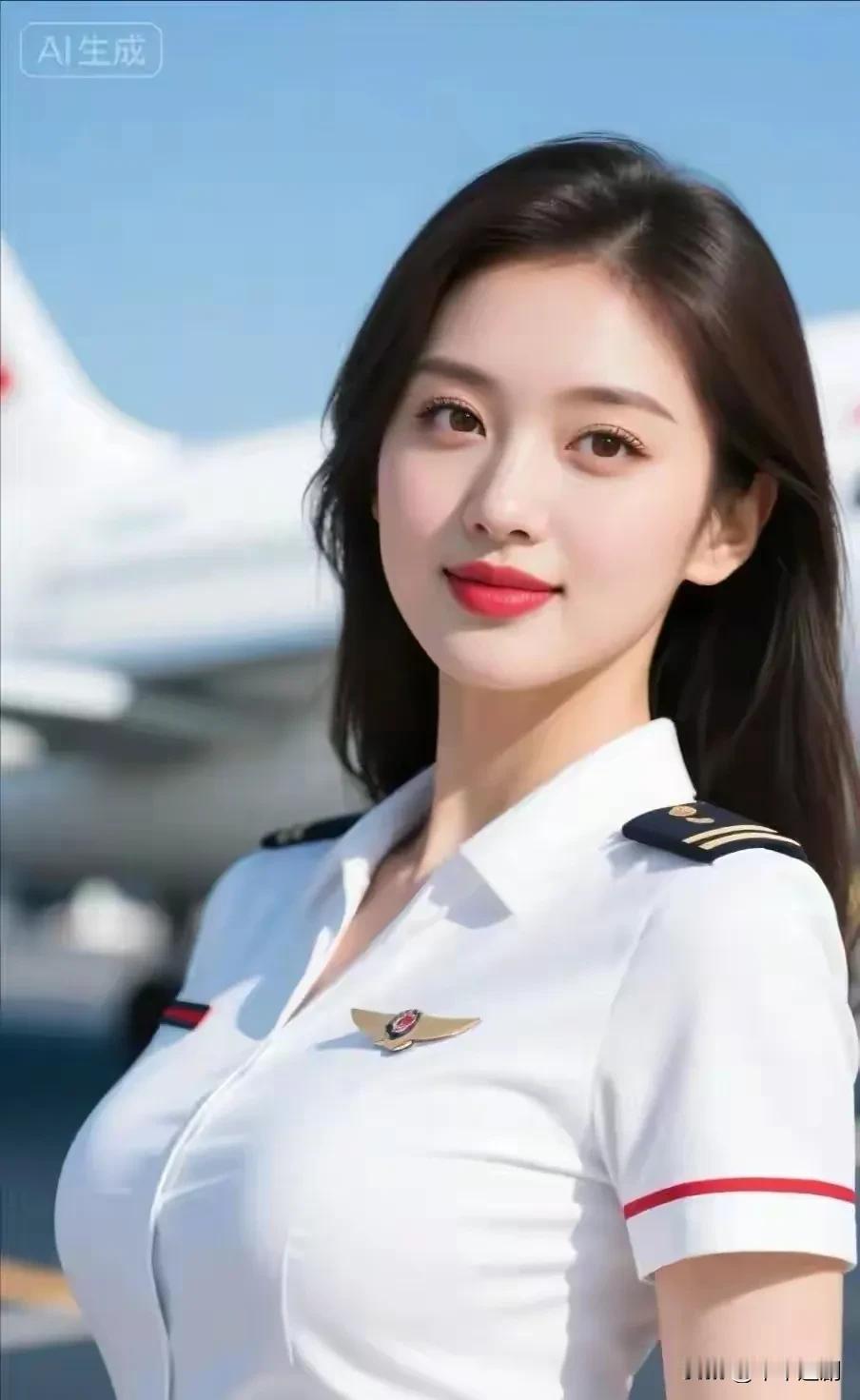 晴空为背景，制服藏起温柔却添了飒爽，奔赴一场与蓝天的约定✈️淡雅蓝裙照气质白