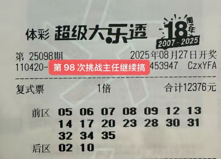 大乐透25098期单注17+2和单注99倍票汇总