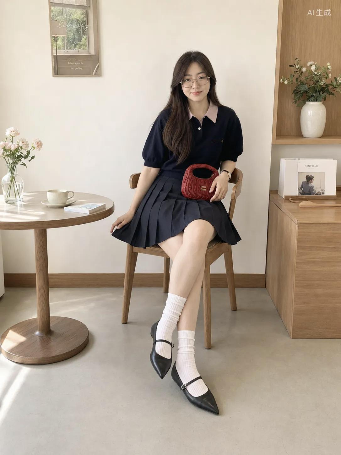 一个女孩坐在椅子上，看起来很可爱。