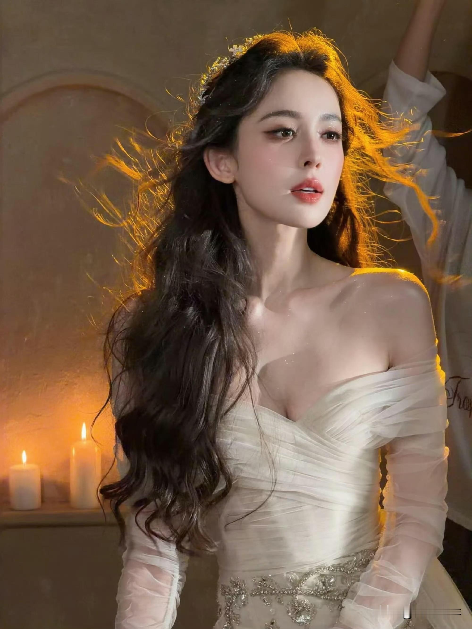 美神降临✨娜扎薄纱礼服氛围感直接封神谁能拒绝一袭白纱的娜扎！一字肩抹胸薄纱长裙，层层轻纱朦胧又温柔，