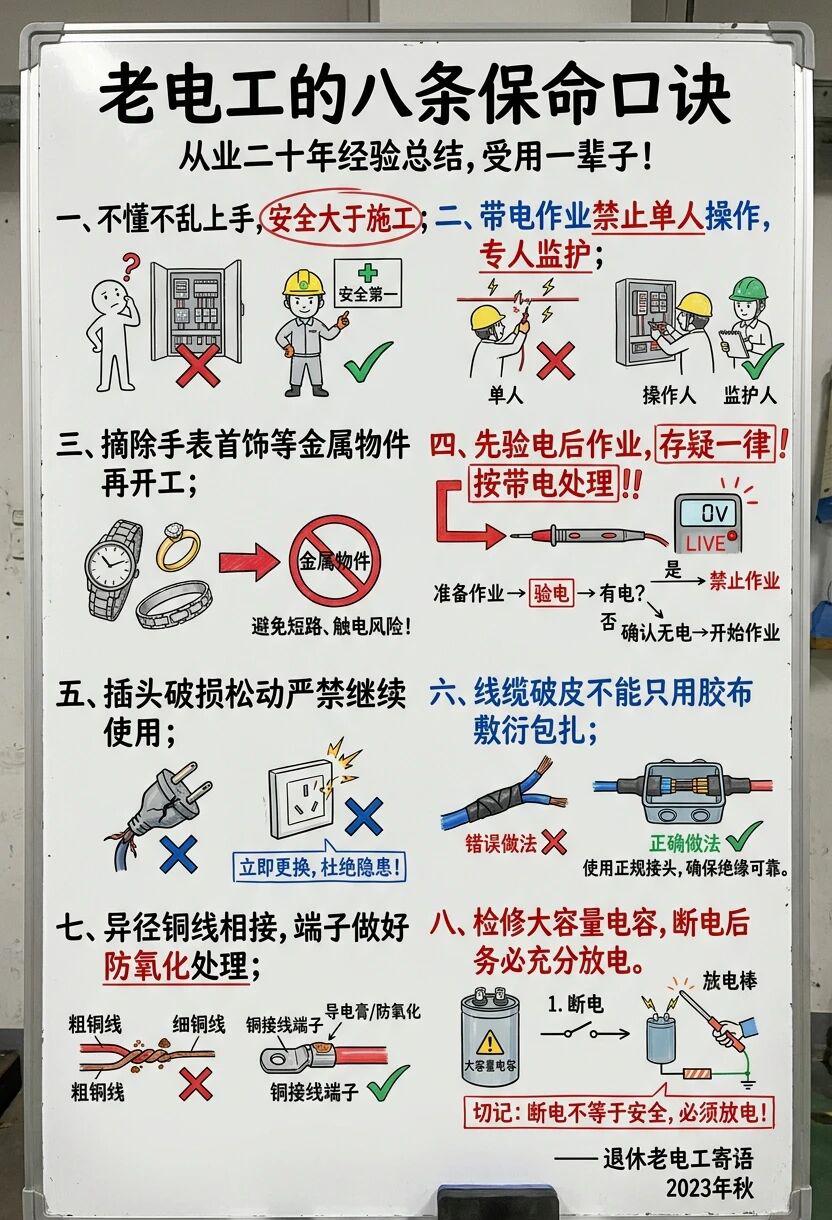 老电工退休前留下的9句保命口诀，电工必背，第9条在评论区…我师傅从业三十五年