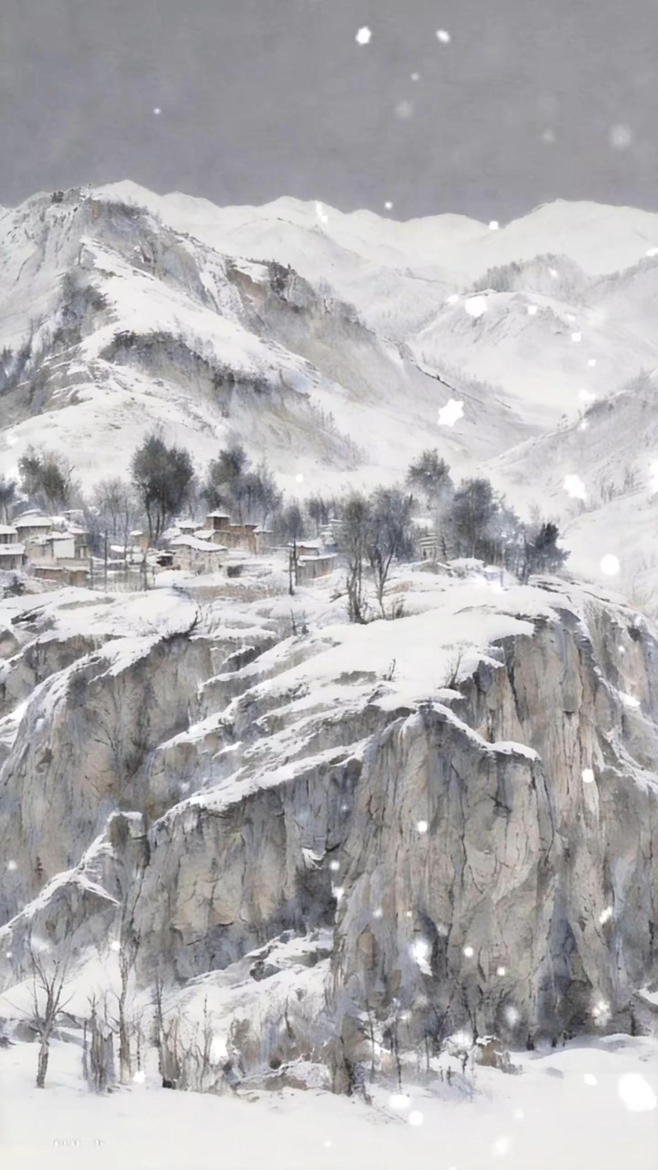 黄土雪韵。国画山水雪景中的山水画雪景中国画雪景山水画创作创作者中心
