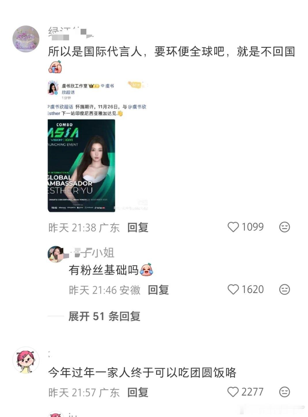 赵露思粉丝也妒忌虞书欣是爱奇艺国际版全球代言人吧，赵露思粉丝不是说她姐海外很火吗