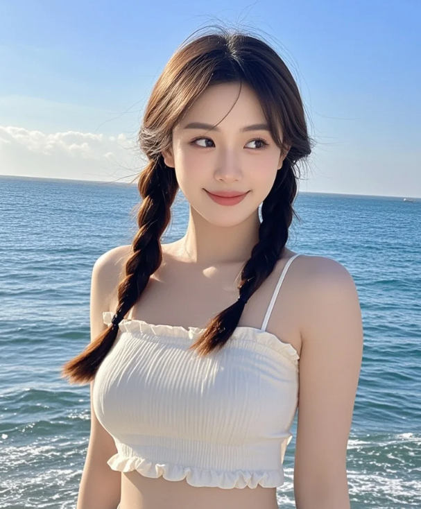 海天一色处，她的美比晚霞更令人心动