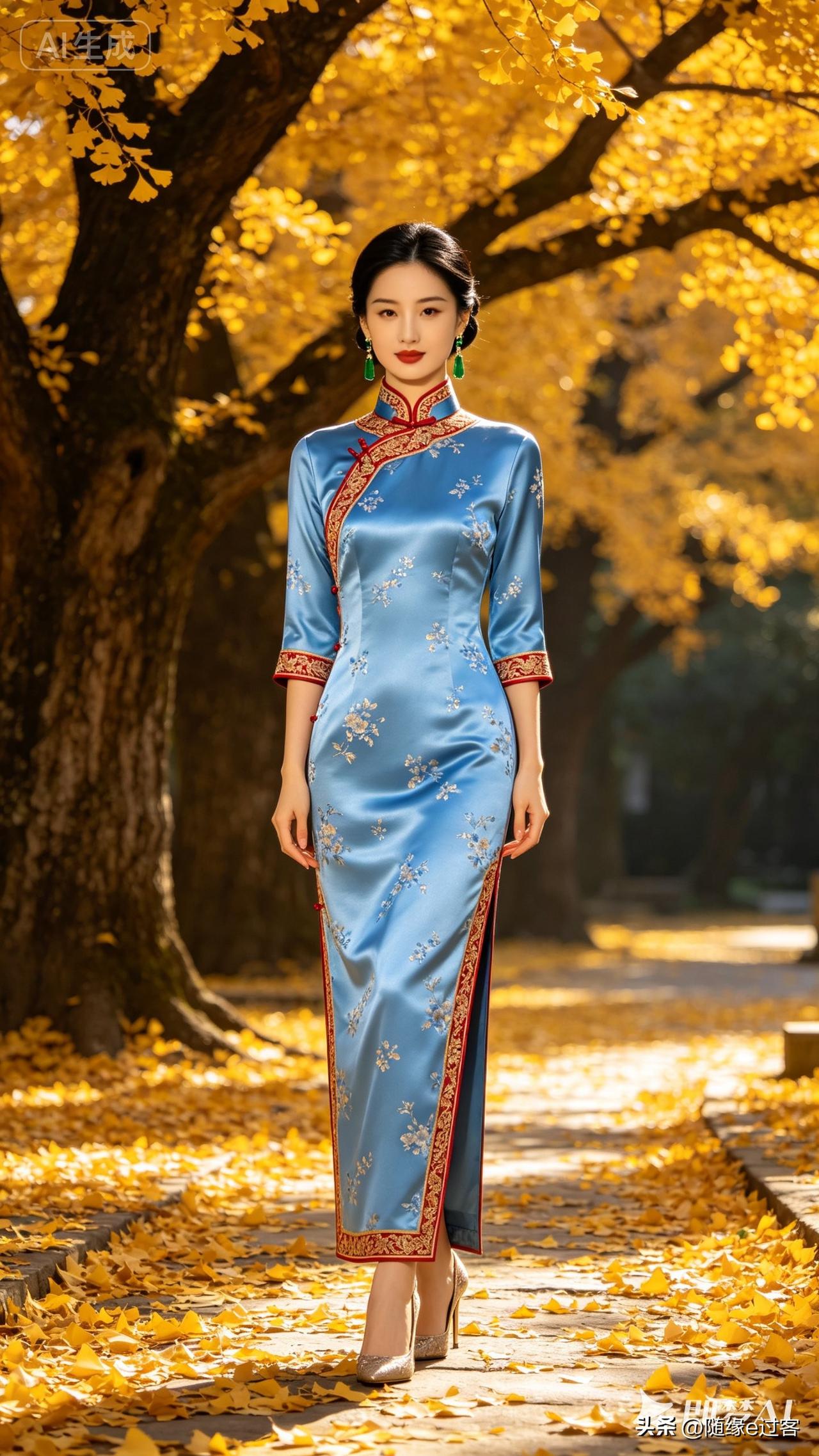 蓝旗袍美女旗袍旗袍美女