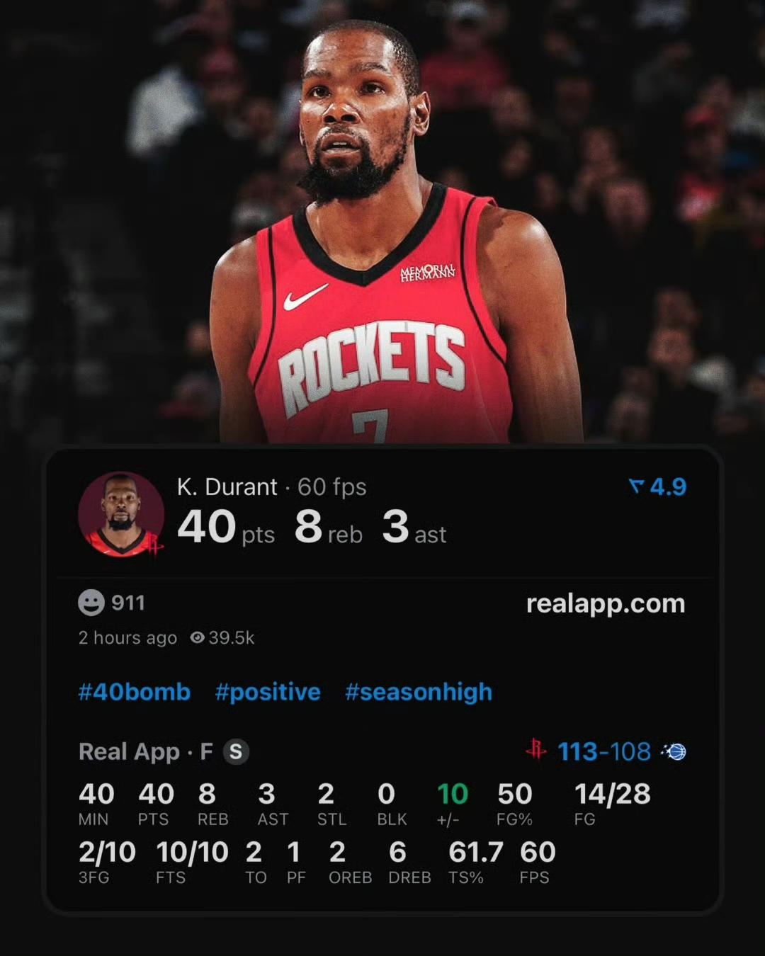 今天NBA属于杜兰特，带队逆转独得40分，顺便突破3.2万分，最快速度仅次于乔丹