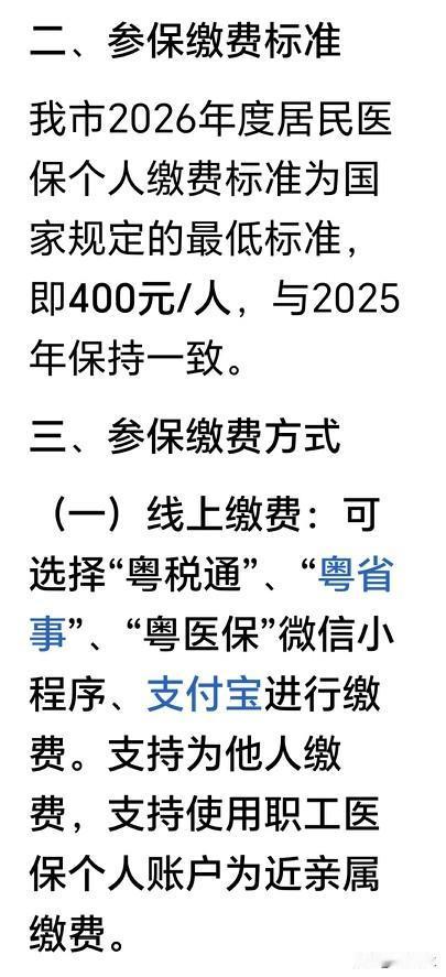 2026年城乡居民医保目前已经开始缴费，缴费标准每人400元。湛江市民根据个人及