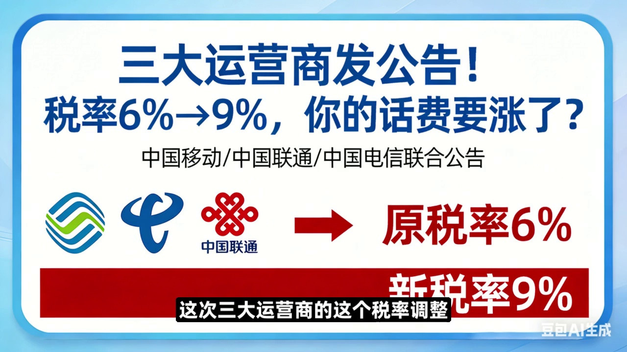 三大运营商税率上调！6%→9% 话费或迎涨价潮