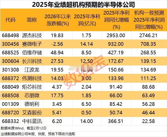 2025年业绩超机构预期的半导体公司