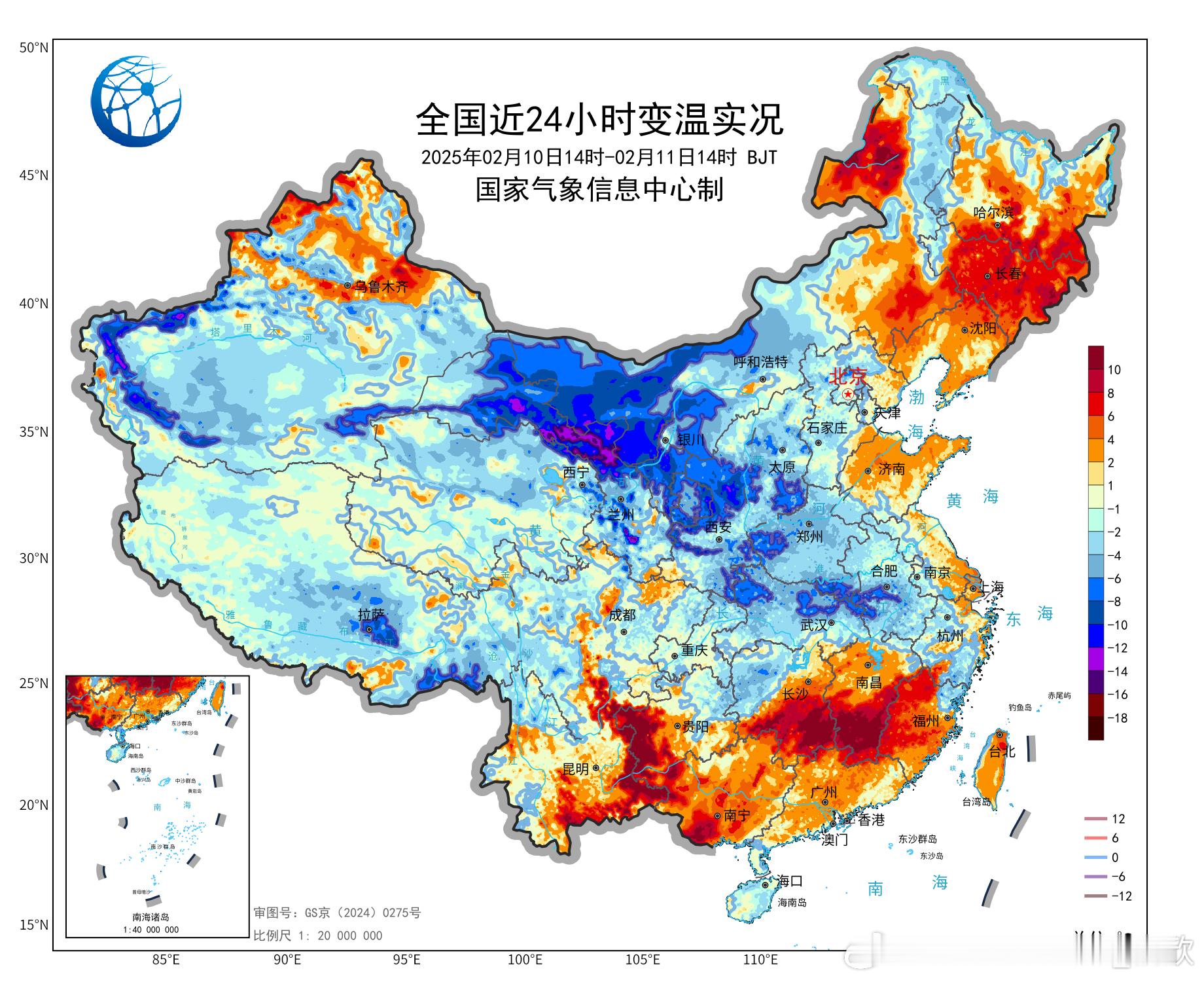 【南北气温走势分化】今天因为冷空气到来，导致北方多地降温。甘肃张掖-武威一带降温