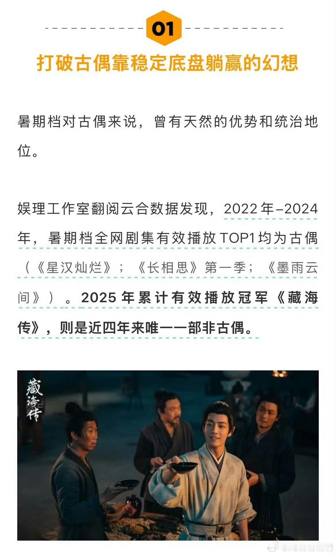 藏海传暑期档近四年唯一非古偶冠军藏海传是古装权谋人物传记，肖战出道才几年，已经实