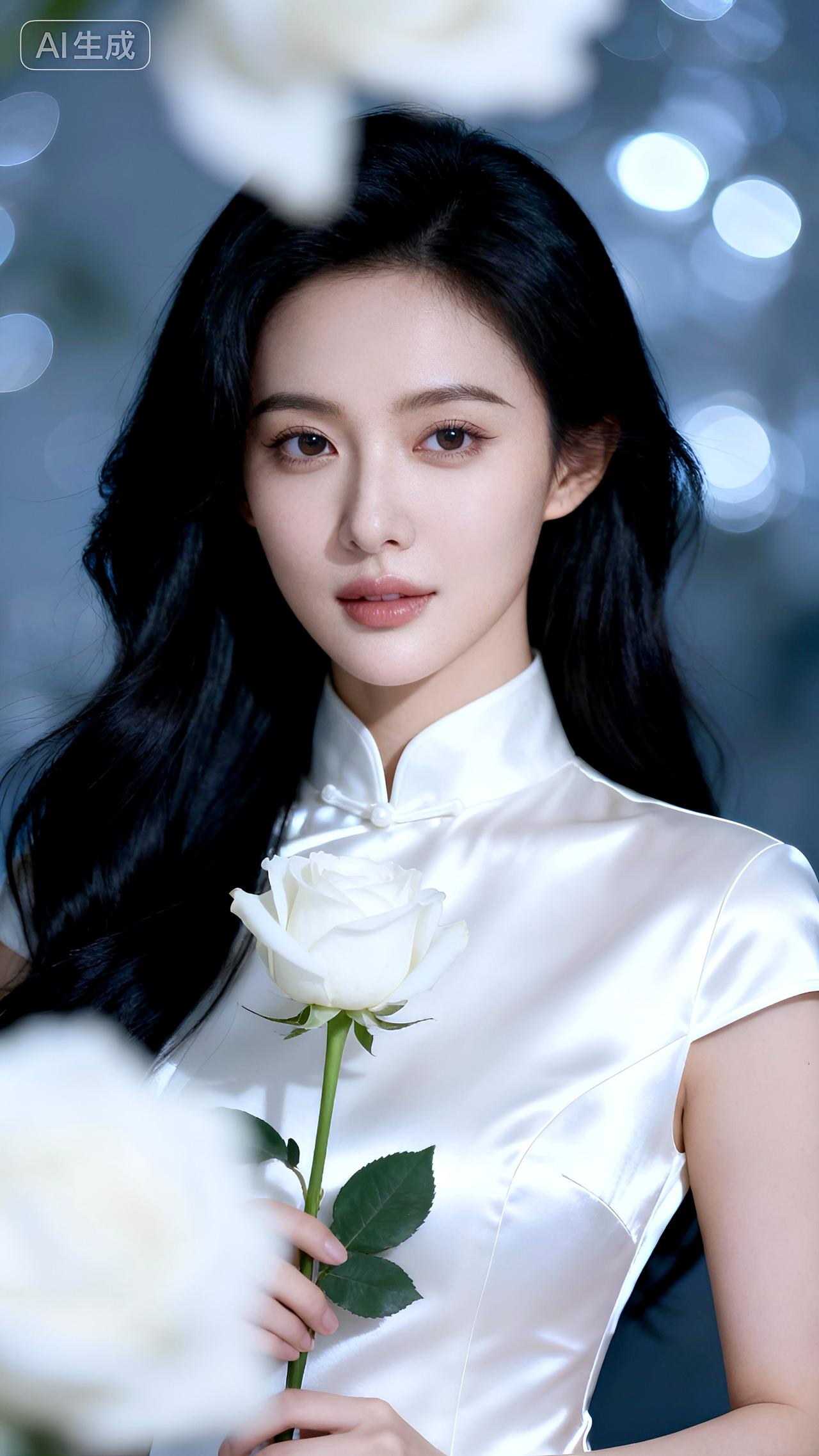 月光吻过花瓣，她在清冷中绽放静默的诗。