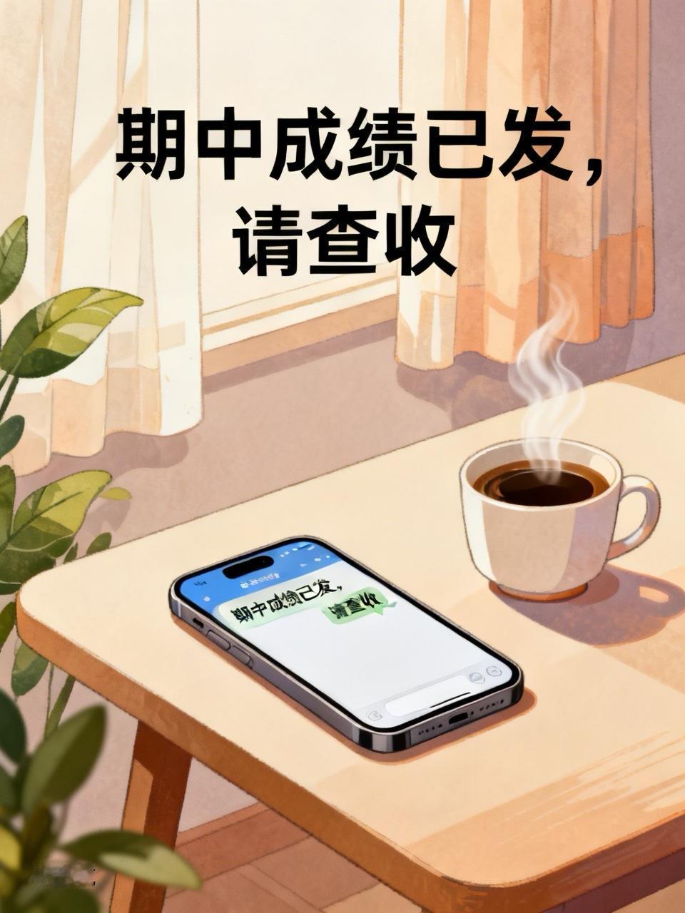 中午我正打算午休，突然二妞班级群弹出老师的一条消息：“期中成绩已发，请查收。”我