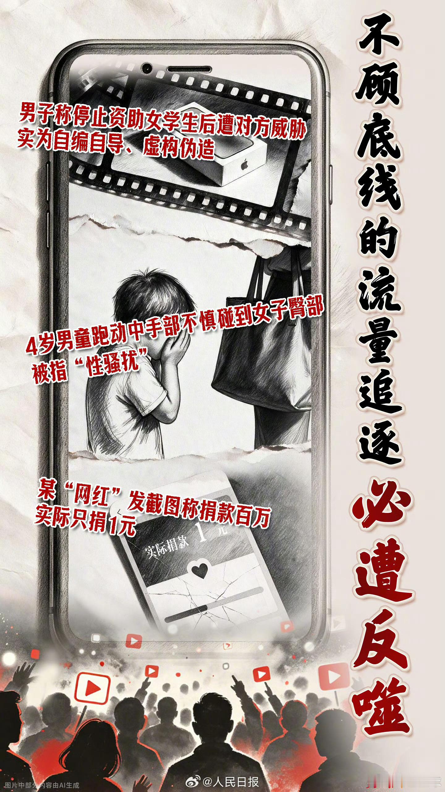 人民日报点名三件流量炒作事件人民日报批评无底线炒作流量三件事情。包括公益资助撒谎