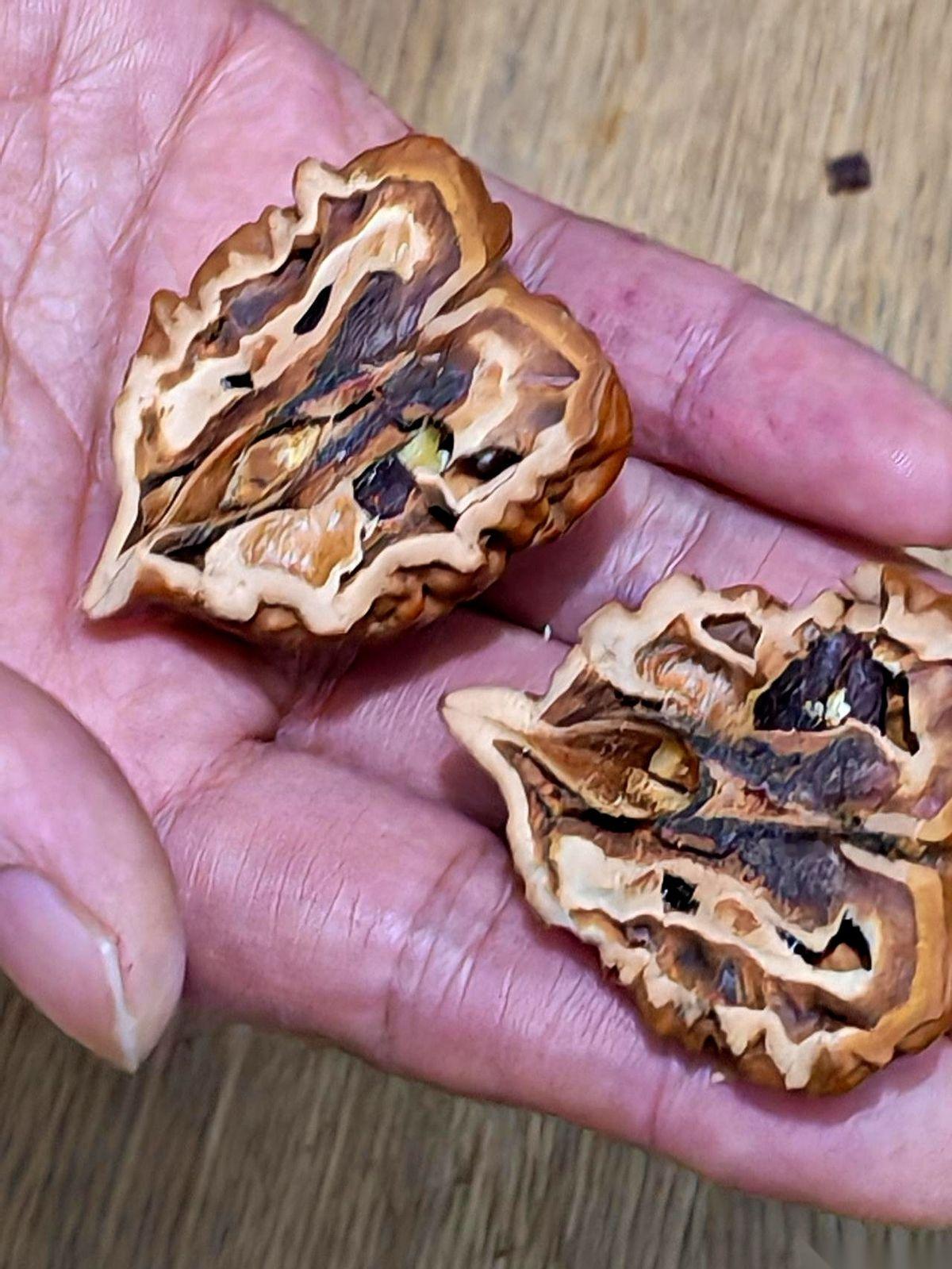 我把它砸了。亲手砸的。陪了我整整三年的那对儿核桃。就因为在网上刷到一个帖子，