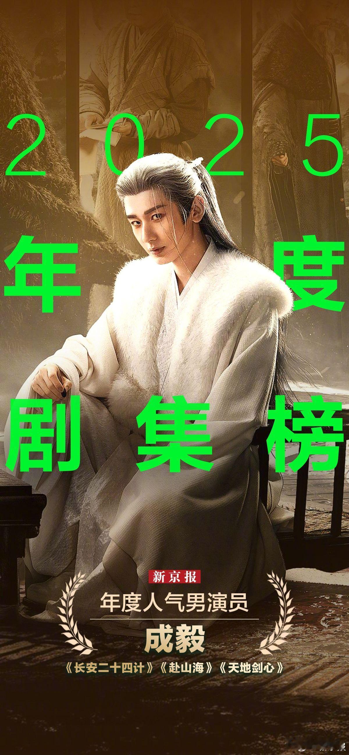 成毅拿了新京报年度人气男演员。萧秋水、李沉舟、肖明明、王权富贵、谢淮安。一年