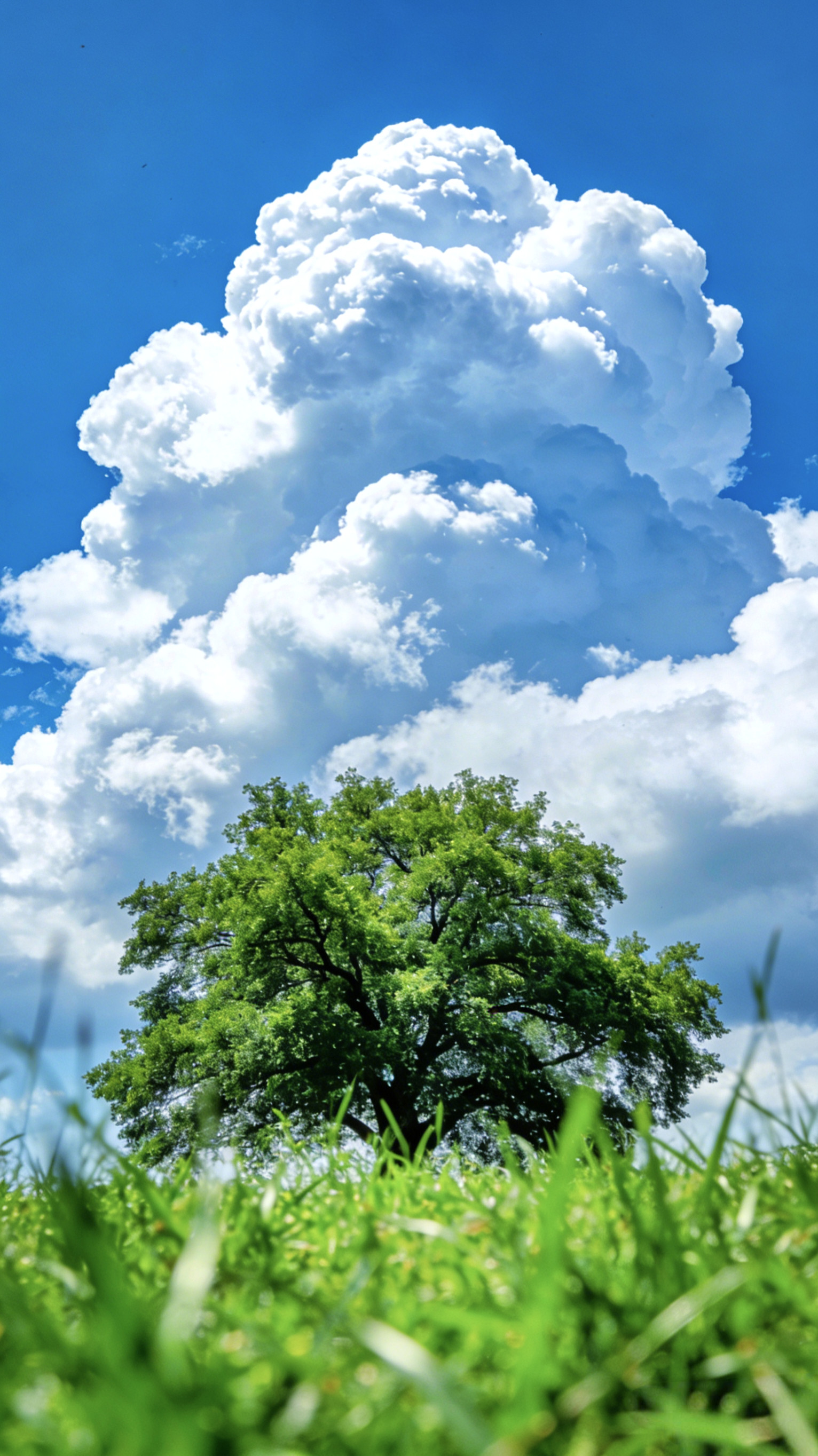 手机壁纸|积云、绿草、蓝天，构成春天的诗