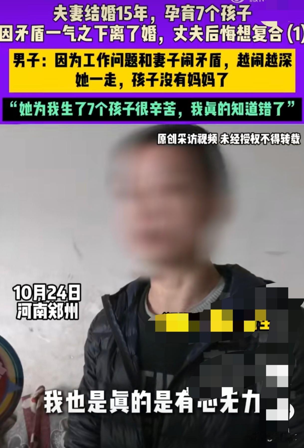生7个娃还被打？河南男子带娃求复合，前妻一句话戳破假面具！见过求复合的，没