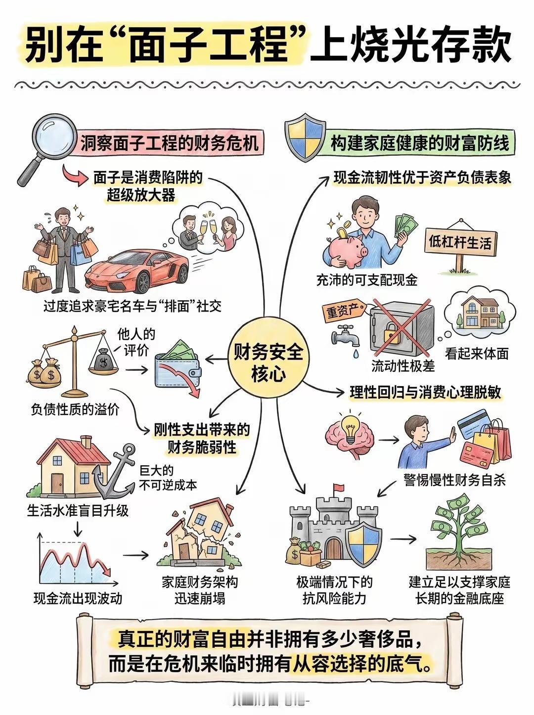 别在“面子工程”上烧光存款，[捂眼睛]守住家庭财务安全线很多家庭的财务崩塌，都