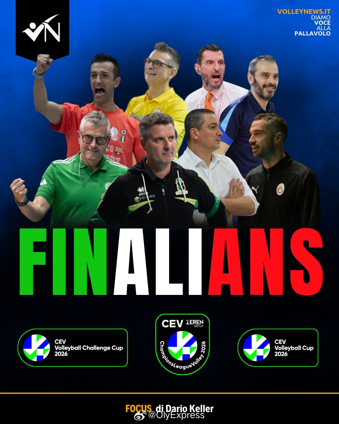 国际排坛动态本赛季女排欧冠四强、欧联杯和欧挑杯决赛的八支球队主教练均来自意大利