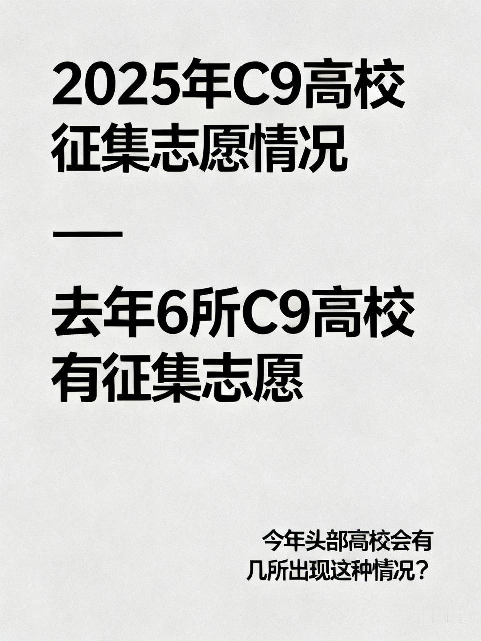 去年C9有6所进行了征集志愿，那么今年头部高校又会有几所出现这种情况呢？那些教授
