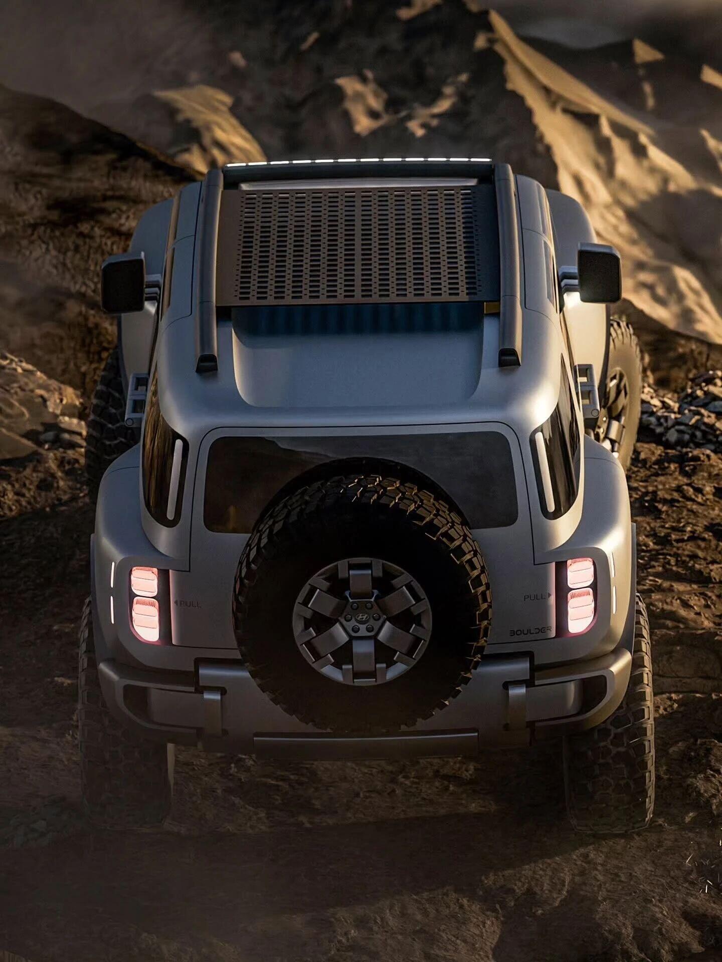 现代Boulder越野概念车从手稿到实车，都很有辨识度有种烈马bronco加复