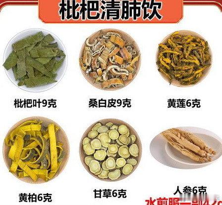 每日一剂：”枇杷清肺饮“：【处方】枇杷叶，桑白皮（鲜者更佳）各6克，黄连，