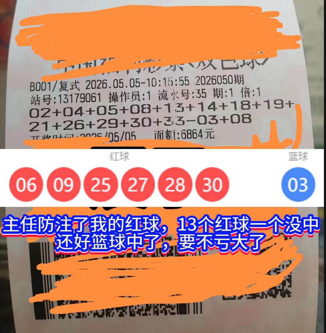 13+2大复式票险中求生！一张13+2的双色球26050期大复式，6864元的