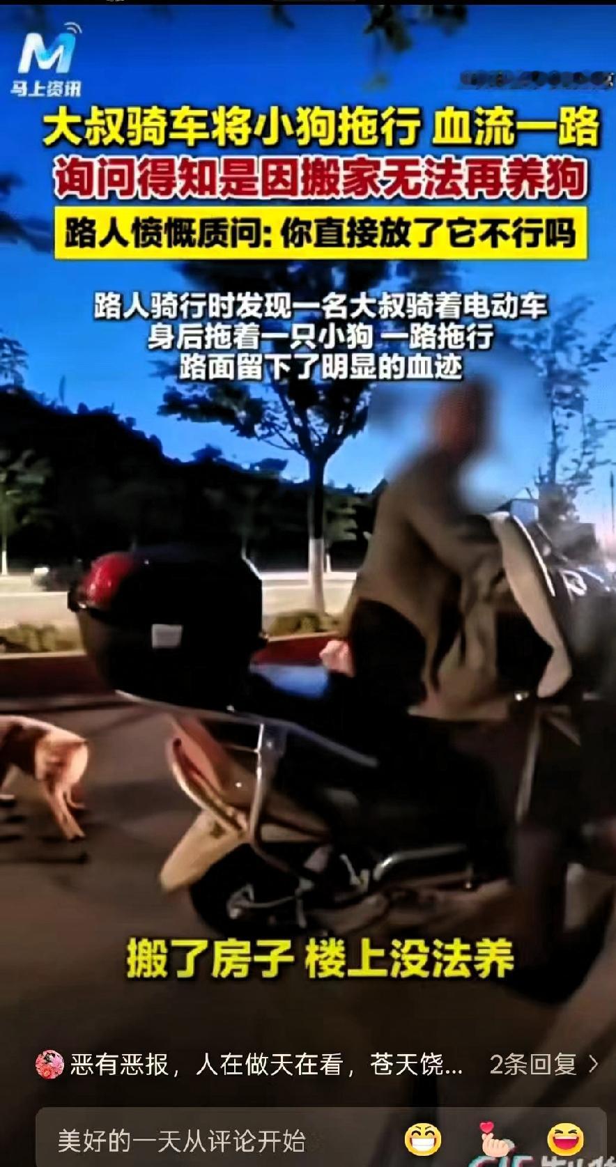 “心太狠了！”男子晚上骑行，遇到一大叔将小狗拖行，血流一路，男子把大叔截停，询问