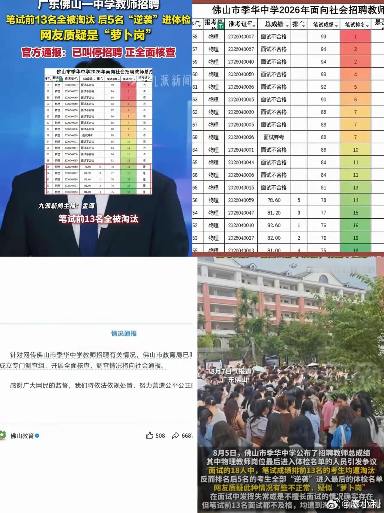 佛山一中学争议招聘已被叫停这个事一旦查实，性质比雷州特教招聘和河南三支一扶招考事